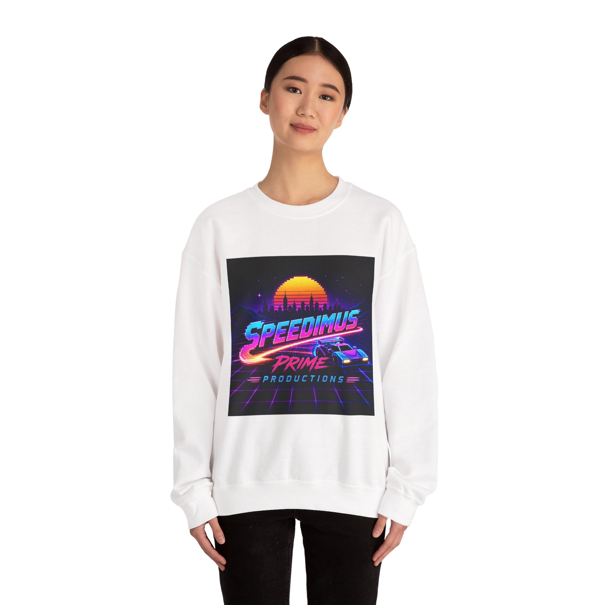 Retro Speedimus Crewneck Sweatshirt — "Speedimus Prime Productions" Vaporwave Graphic