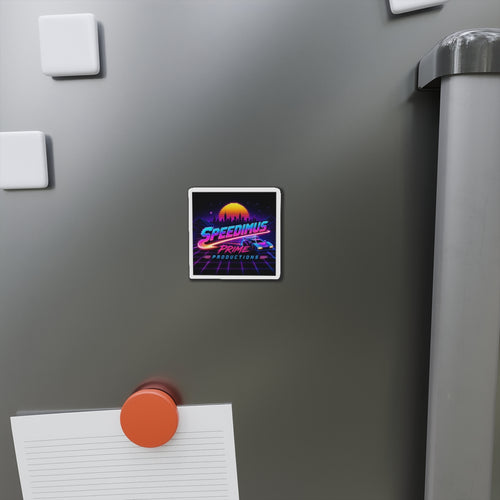 Retro Racing Die-Cut Magnet — "Speedimus Prime Productions" 80s Vaporwave Car Art